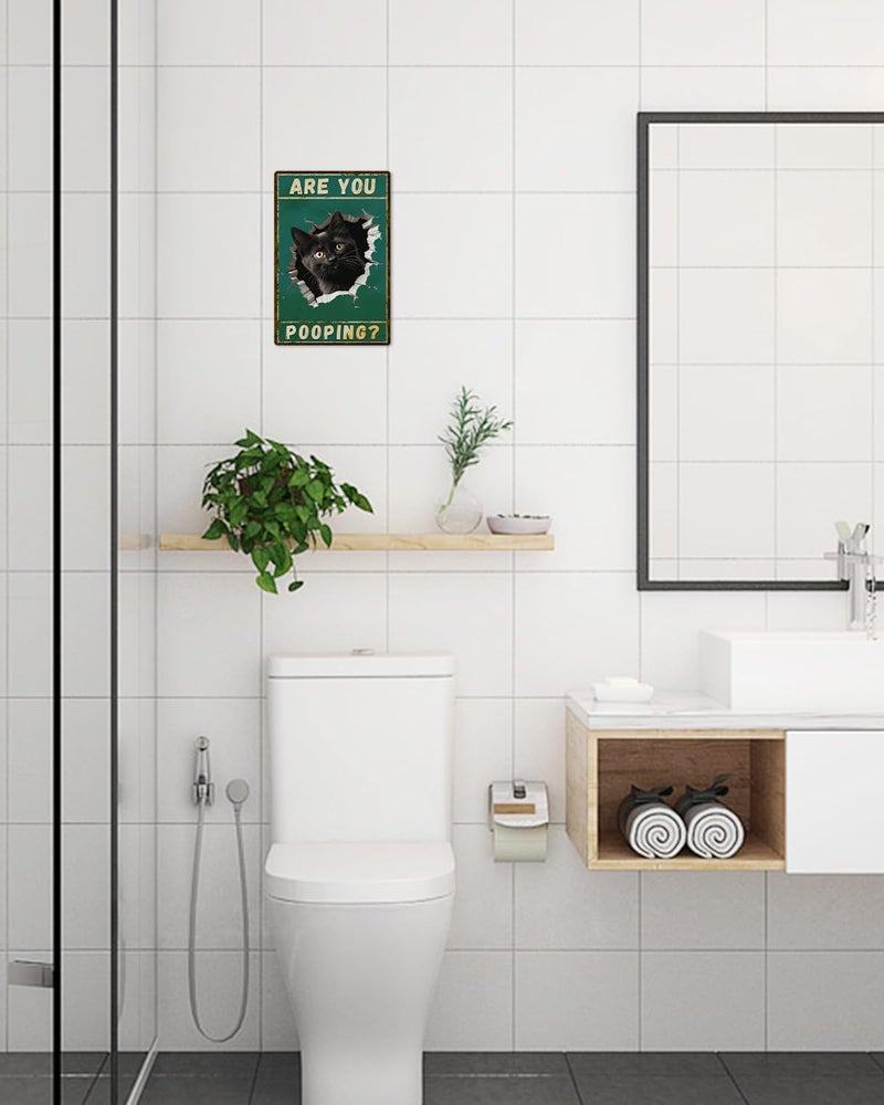 ALKB Are You Pooping Signs Funny Black Cat Sign for Bathroom Wall Decor, Vintage Cat Gift 8 x 12 Inch - Image 4